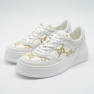 size 36G 6 US Gucci GG White Gold Leather Sneakers Chunky